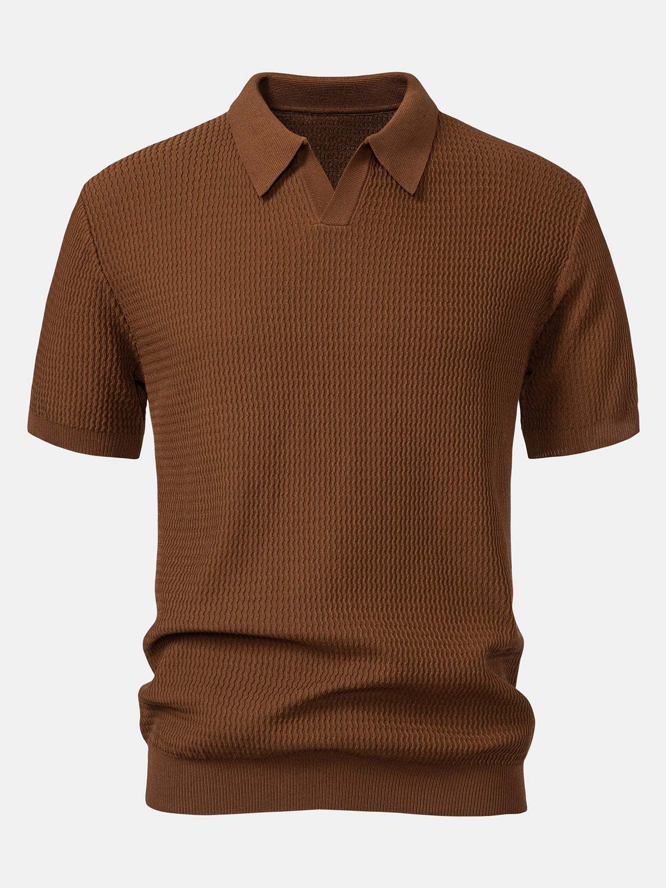 Wave Jacquard Knit V Neck Polo Shirt & Slim Fit Tapered Trousers