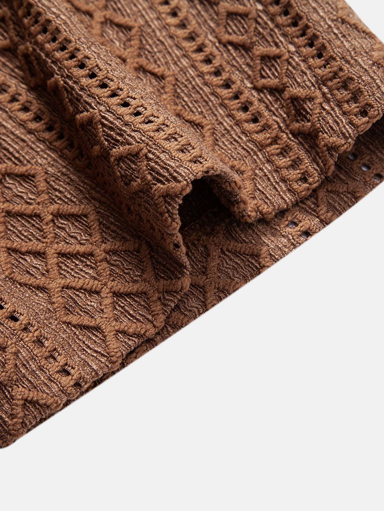 Geometry Rhombus Jacquard Button Up Shirt & Crinkle Textured Straight Leg Pants