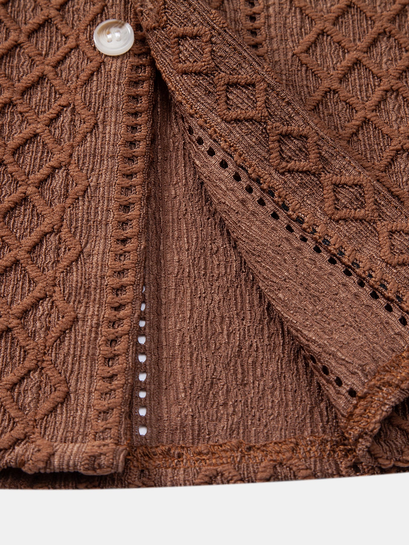 Geometry Rhombus Jacquard Button Up Shirt & Crinkle Textured Straight Leg Pants