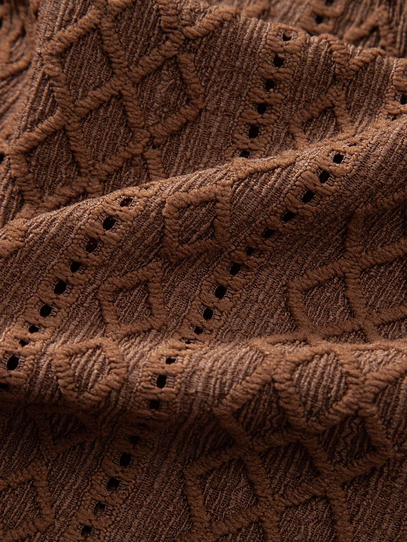 Geometry Rhombus Jacquard Button Up Shirt & Crinkle Textured Straight Leg Pants