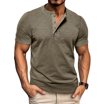Men's Muscle Fit Colorblock Cotton Henley Tee