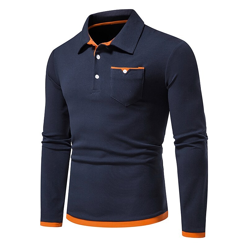 Men's Golf Shirt non-printing Color Block Button Down Collar