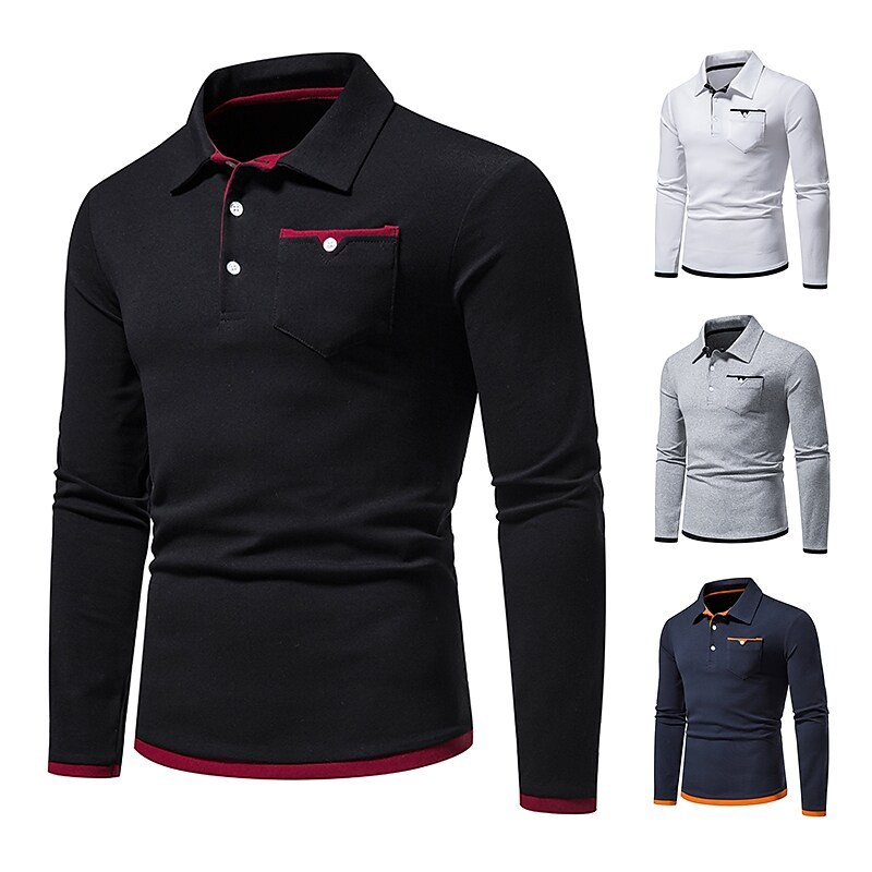 Men's Golf Shirt non-printing Color Block Button Down Collar