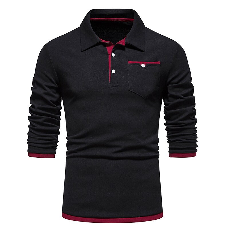 Men's Golf Shirt non-printing Color Block Button Down Collar