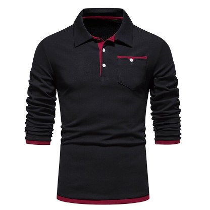Men's Golf Shirt non-printing Color Block Button Down Collar