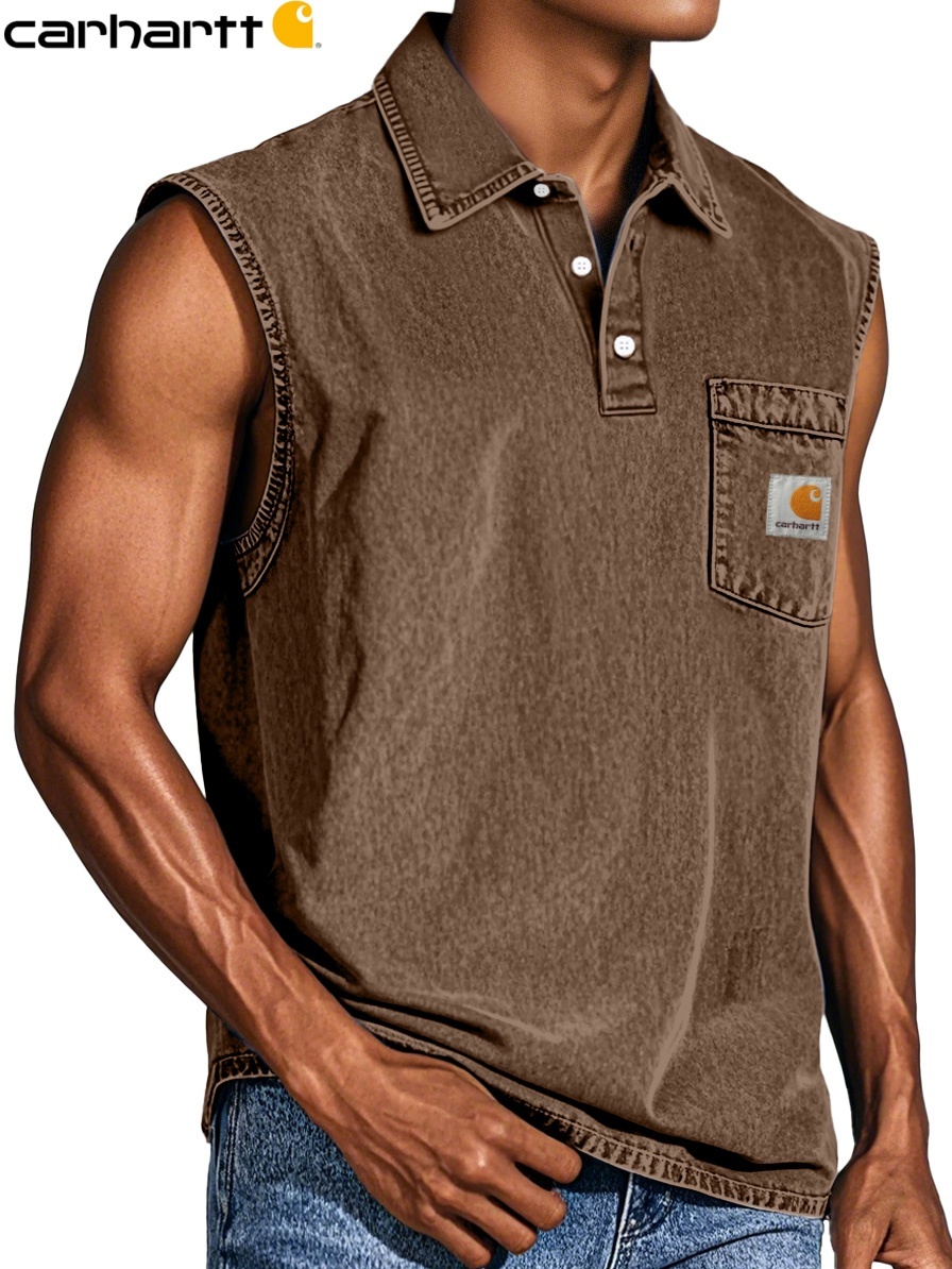 Carhartt Men's Retro Casual Pocket Button Sleeveless Lapel POLO Shirt