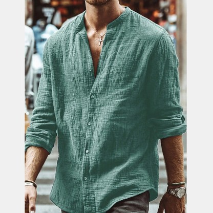 Men's Shirt Solid Color Henley Daily Button-Down Long Sleeve