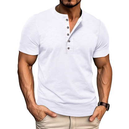 Men's Muscle Fit Colorblock Cotton Henley Tee