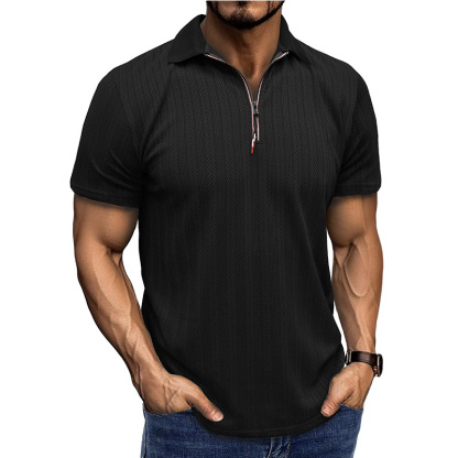 Men's Textured Zip Polo Shirt