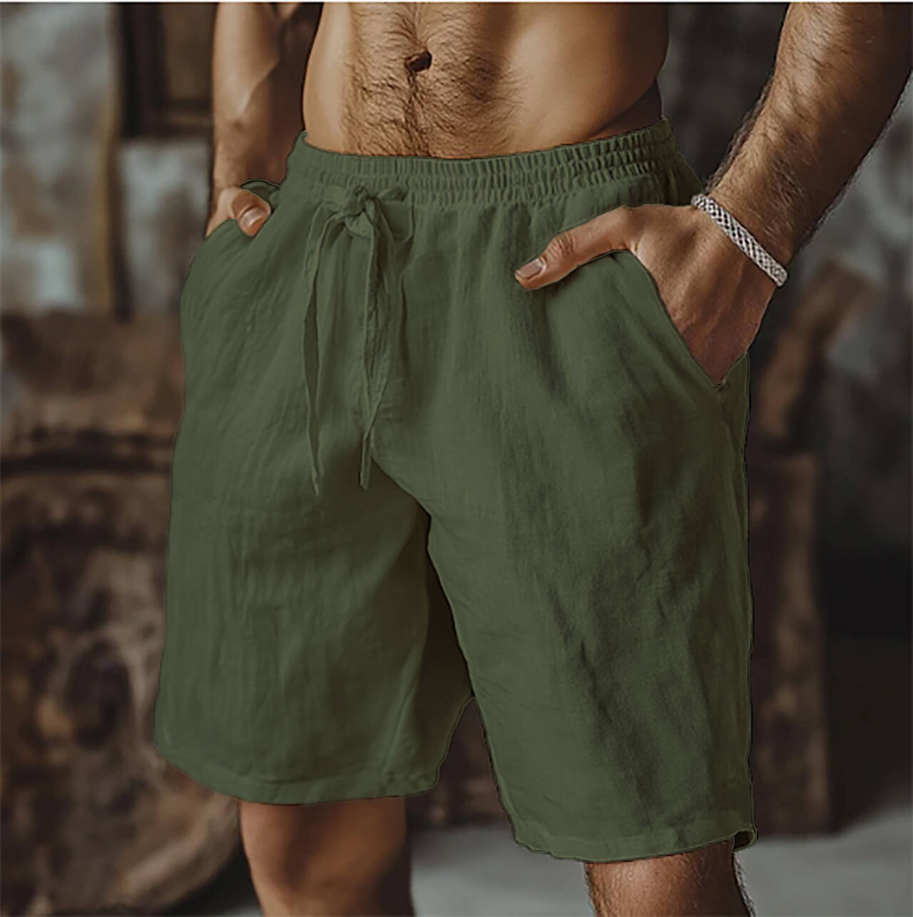 Men's Casual Drawstring Linen Shorts With Side Pockets