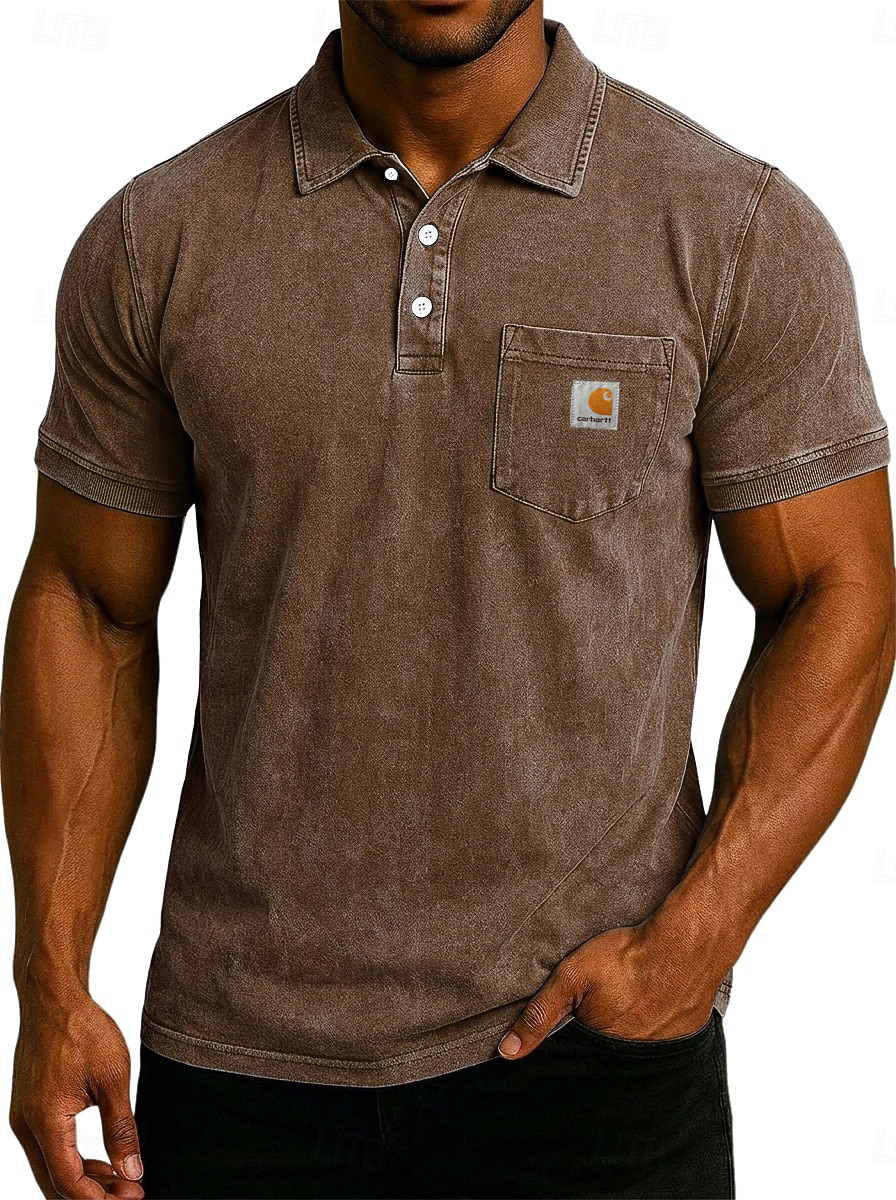 Men's Acid Wash Casual  Cotton Short Sleeve Polo Shirt 