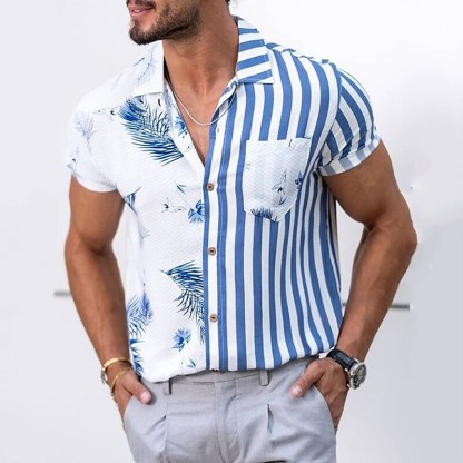 Men's Shirt Other Prints Striped Color Block Palm Leaf Classic Collar