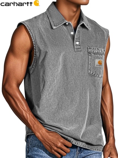 Carhartt Men's Retro Casual Pocket Button Sleeveless Lapel POLO Shirt