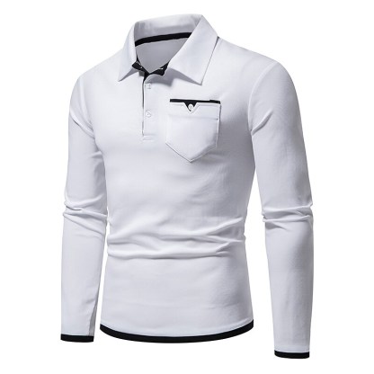 Men's Golf Shirt non-printing Color Block Button Down Collar
