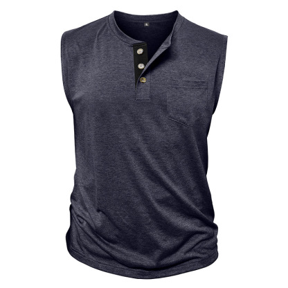 Men's Henley Sleeveless Workout Tank Top