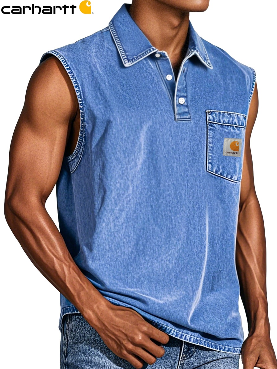 Carhartt Men's Retro Casual Pocket Button Sleeveless Lapel POLO Shirt
