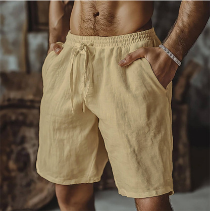 Men's Casual Drawstring Linen Shorts With Side Pockets