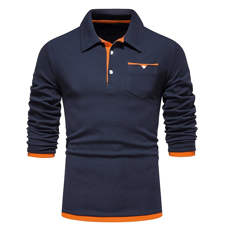 Men's Golf Shirt non-printing Color Block Button Down Collar