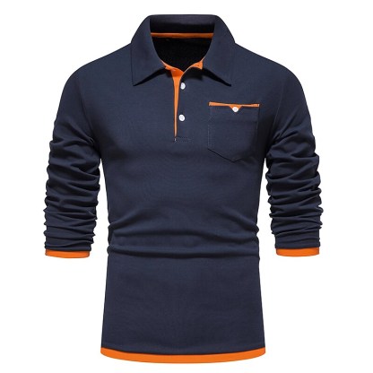 Men's Golf Shirt non-printing Color Block Button Down Collar