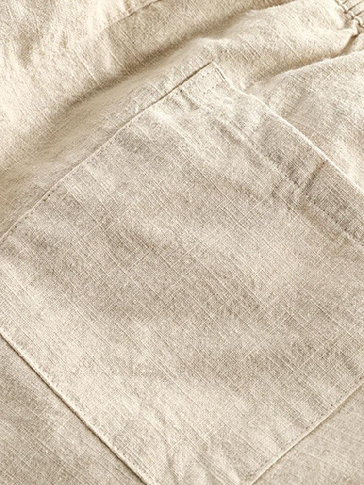 Linen Cotton Blend Drawstring Shorts