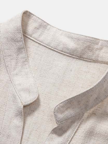 Short Sleeve V Neck Linen Rayon Blend Shirt