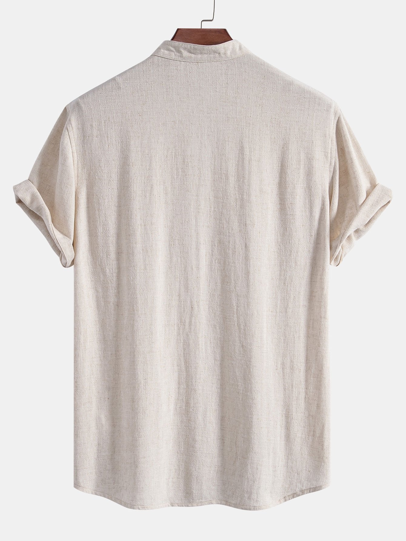 Short Sleeve V Neck Linen Rayon Blend Shirt