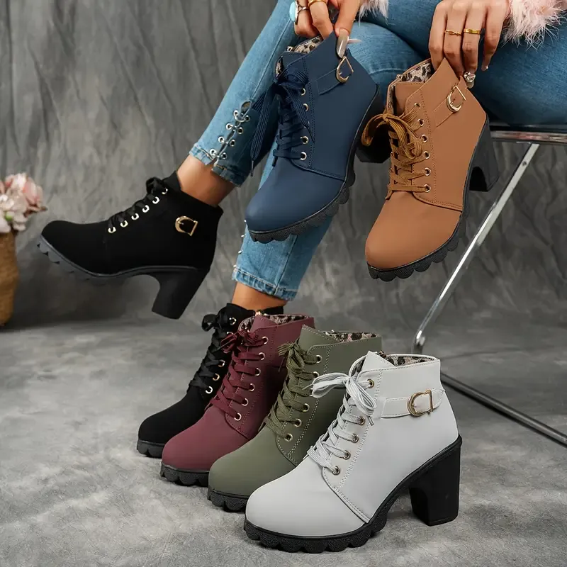 Women's Mid-Heel Ankle Boots with Side Zipper