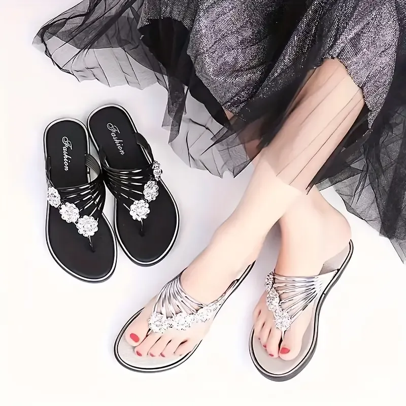 Womens floral flat flip flops