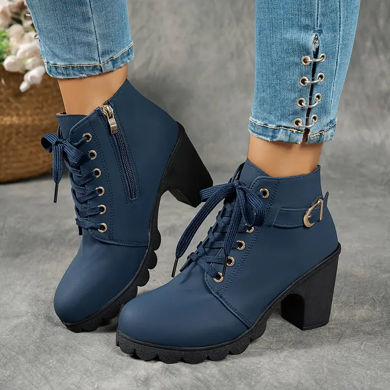 Women's Mid-Heel Ankle Boots with Side Zipper