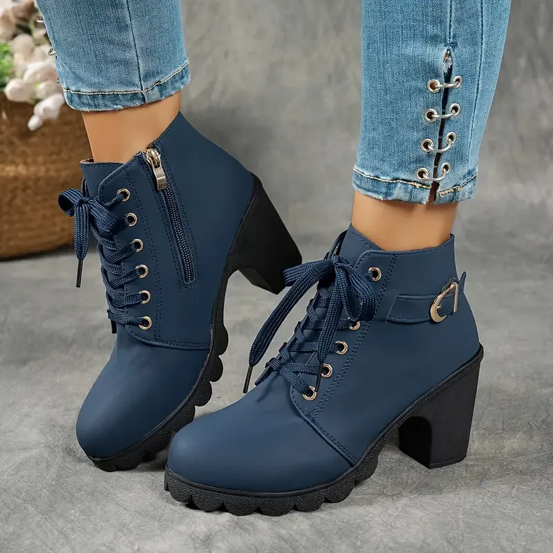 Women's Mid-Heel Ankle Boots with Side Zipper