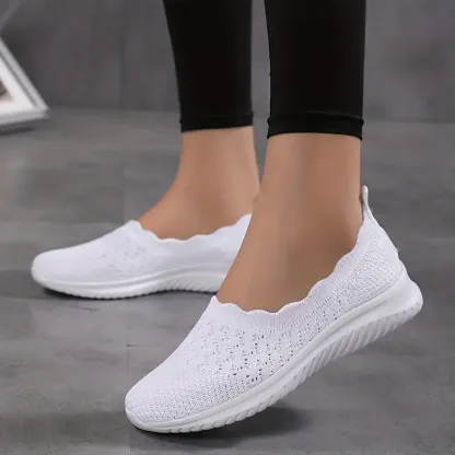 Comfy Solid Color Women's Knit Flat Anti-skid Slip On Casual Walking Shoes