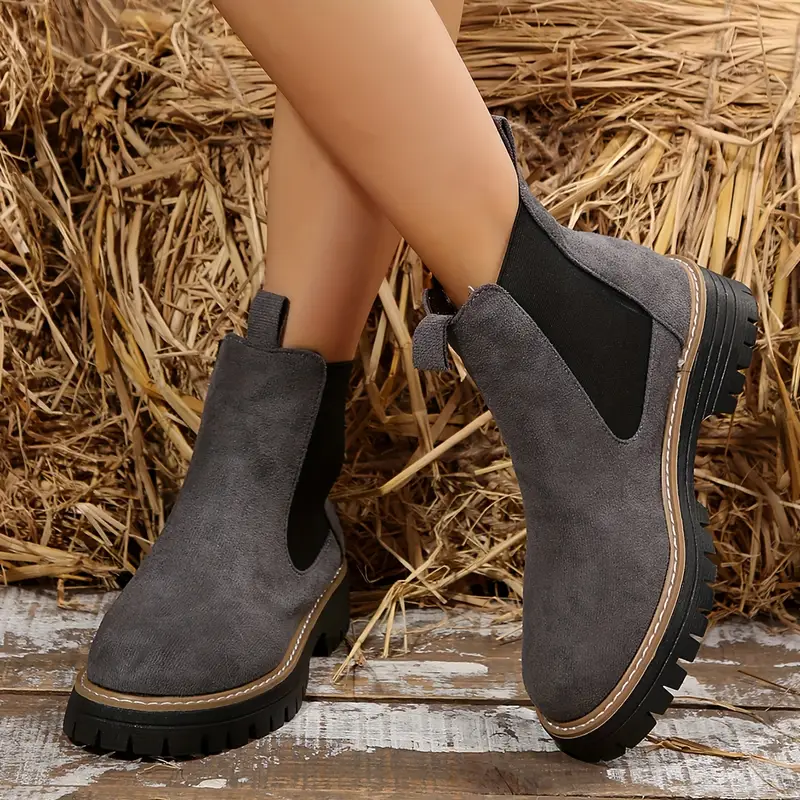Women's Solid Chunky Low Heel Ankle Boots ( BUY 2 FREE SHIPPING )