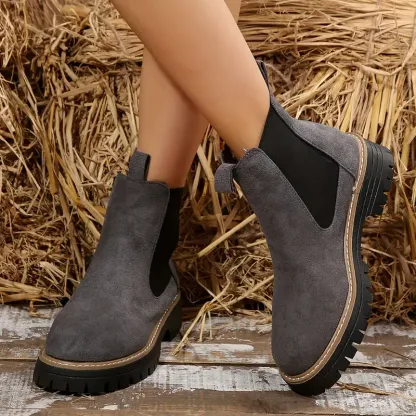 Women's Solid Chunky Low Heel Ankle Boots ( BUY 2 FREE SHIPPING )
