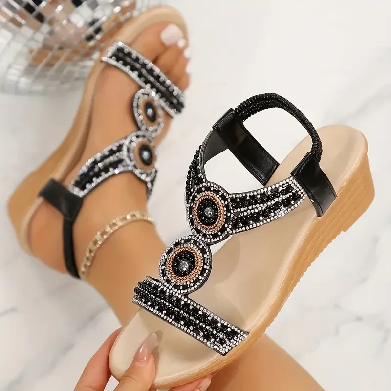 🔥Last Day 60% OFF - Elegant Pearl & Rhinestone Accents Wedge Sandals
