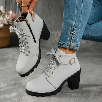Women's Mid-Heel Ankle Boots with Side Zipper