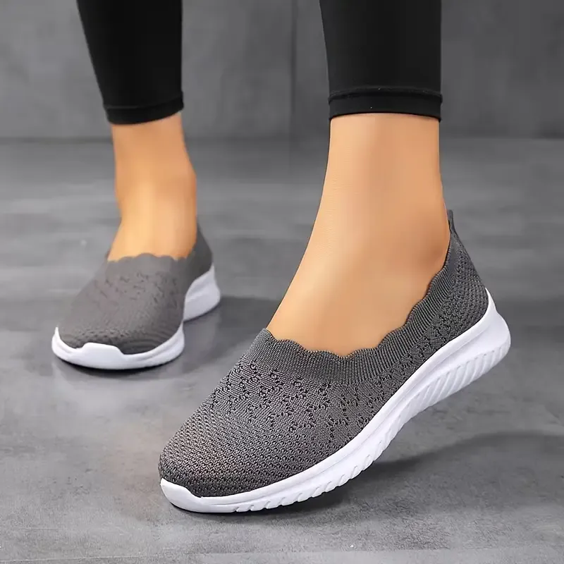 Comfy Solid Color Women's Knit Flat Anti-skid Slip On Casual Walking Shoes