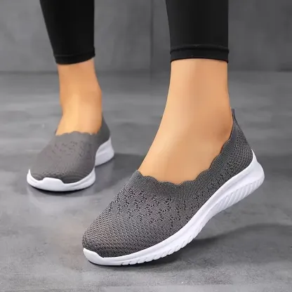 Comfy Solid Color Women's Knit Flat Anti-skid Slip On Casual Walking Shoes