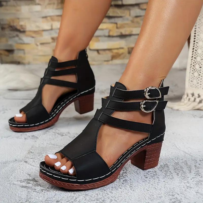 [Comfortable Wedge] Women'S Chunky Heeled Platform Sandals
