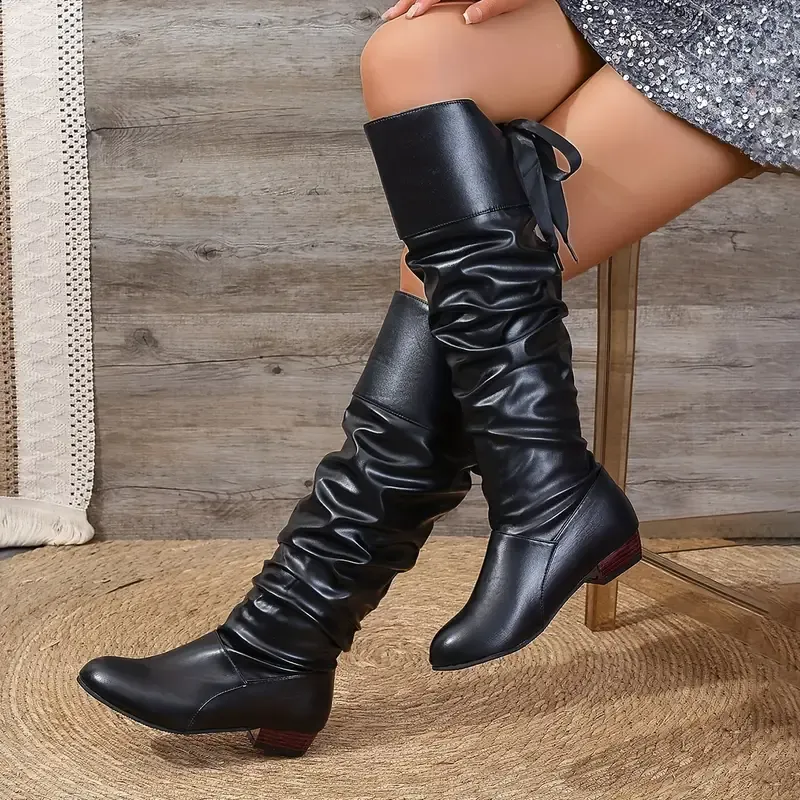 NEW ARRIVAL 50% OFF - Pleated Lace-up Low-heeled Boots