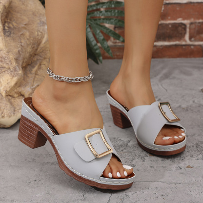 🔥Last Day 60% OFF - Large size mid-heel metal buckle slippers
