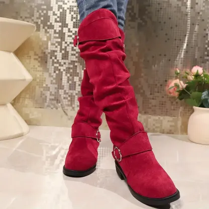 NEW ARRIVAL 50% OFF - Slim-fitting Chunky-heeled Suede Knight Boots