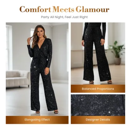💖LAST DAY SALE 70% OFF🥰Women's Sequin Sparkle Wide Leg Pants with Elastic Waistband