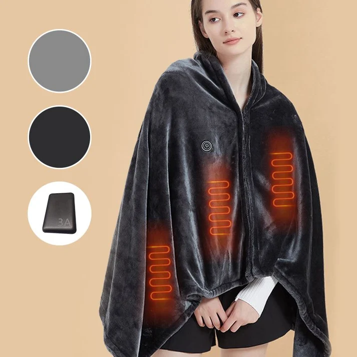❄️🧣 Heated Shawl Blanket with Zipper – 60% OFF! Ultra-soft flannel, fast heating 45-65°C, safe carbon fibre – shawl or throw.