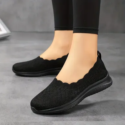 Comfy Solid Color Women's Knit Flat Anti-skid Slip On Casual Walking Shoes