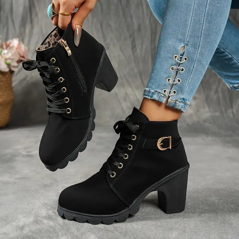 Women's Mid-Heel Ankle Boots with Side Zipper