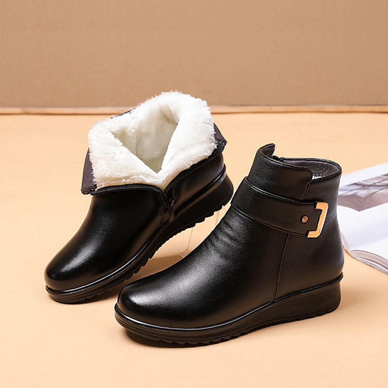 🔥Clearance Sale 70% OFF - Women's Metal Buckle Genuine Leather Wool Orthopedic Boots