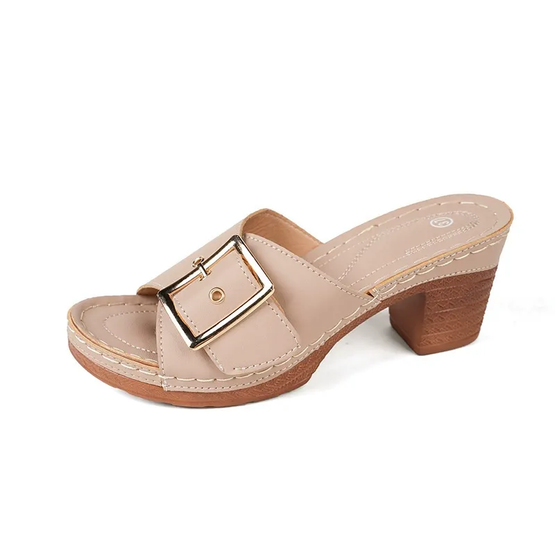 🔥Last Day 60% OFF - Large size mid-heel metal buckle slippers