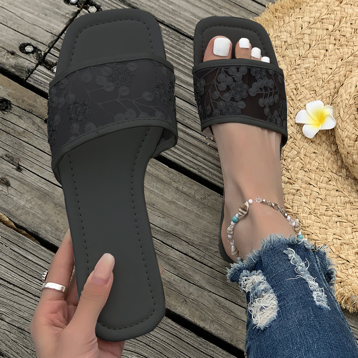 🔥Last Day 70% OFF - Mesh square toe flat sandals