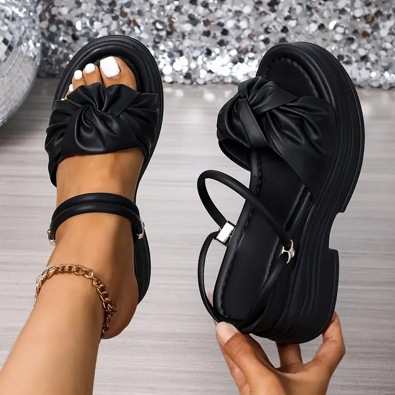 🔥Last Day 70% OFF - Women'S Stylish White Platform Wedge Sandals with Bow Detail