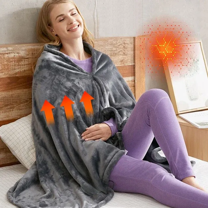 ❄️🧣 Heated Shawl Blanket with Zipper – 60% OFF! Ultra-soft flannel, fast heating 45-65°C, safe carbon fibre – shawl or throw.